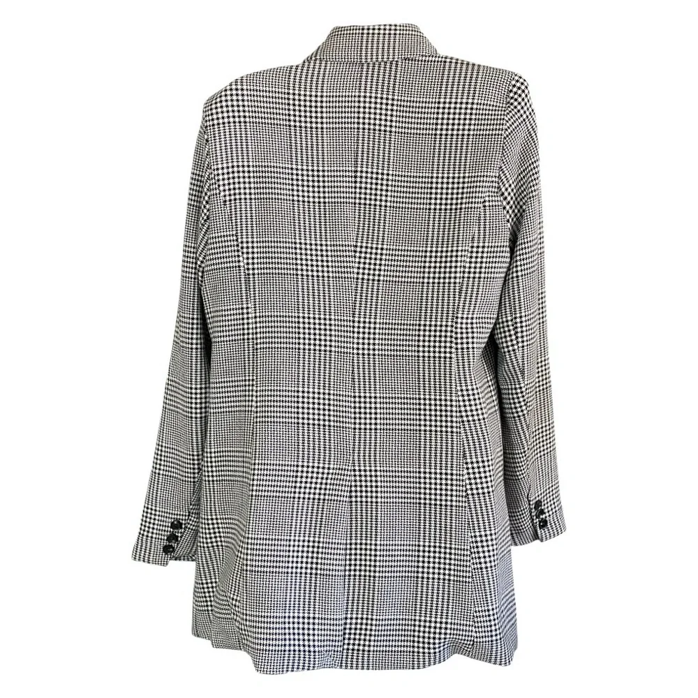 Rachel Zoe Women’s Plaid Houndstooth Blazer Jacket Oversized Small Black Cream
